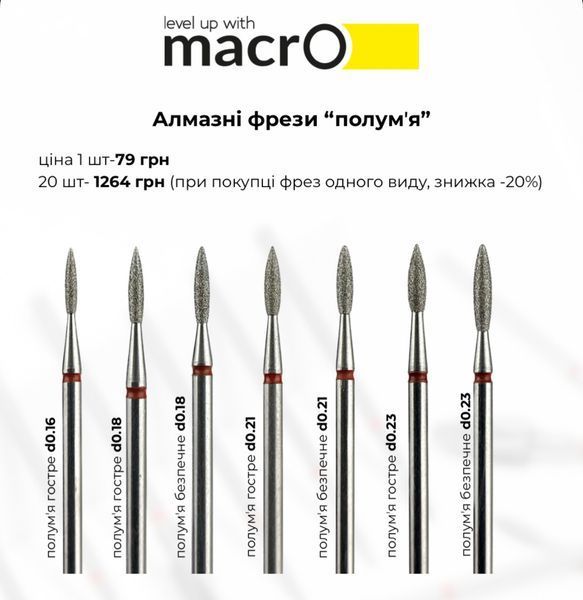 Фреза алмазная macrO, "пламя безопасное", красная насечка, d 021 263.140.021 фото