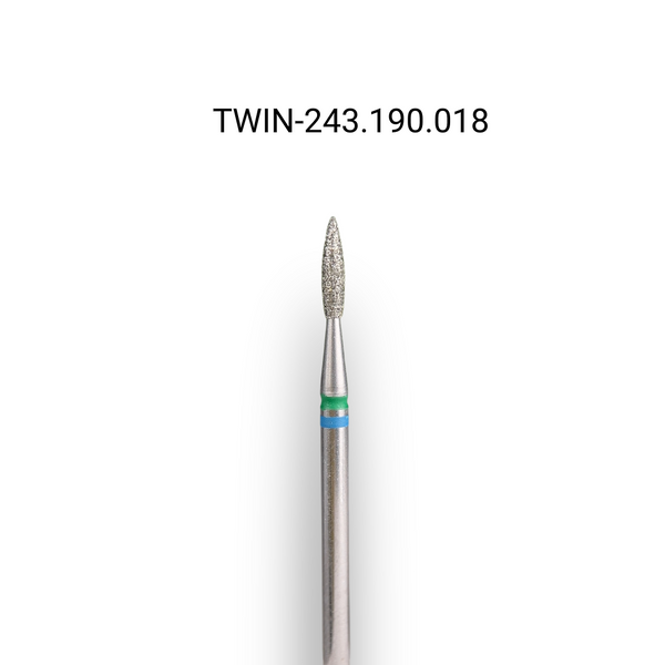 Фреза алмазна macrO TWIN, "полум'я гостре", синьо-зелена насічка, d 018 TWIN-243.190.018 фото